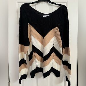 Large Black, Tan, and White Chevron Sweater
